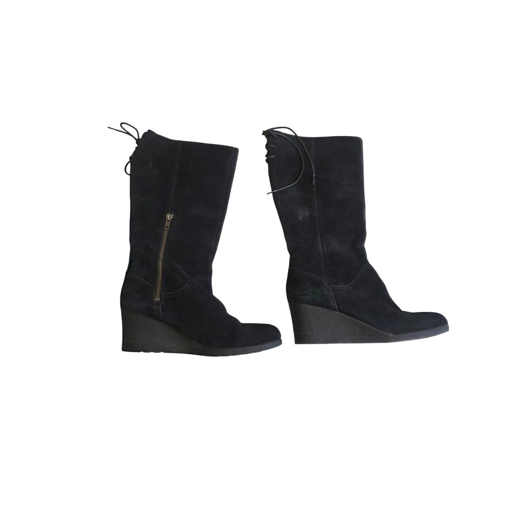 UGG Dawna Womens Black Suede Waterproof Wedge Tie Boots Size 9 RN 1017429 Fall